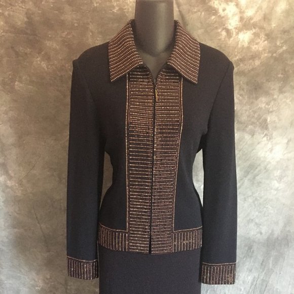 ST JOHN EVENING KNIT BLACK PAILLETTS JACKET SIZE 4 - Picture 1 of 5